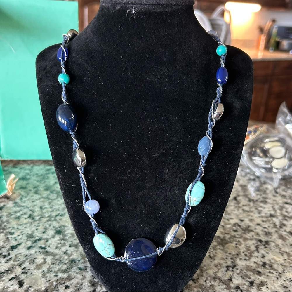 Lia Sophia Navy and Turquoise Beaded Necklace